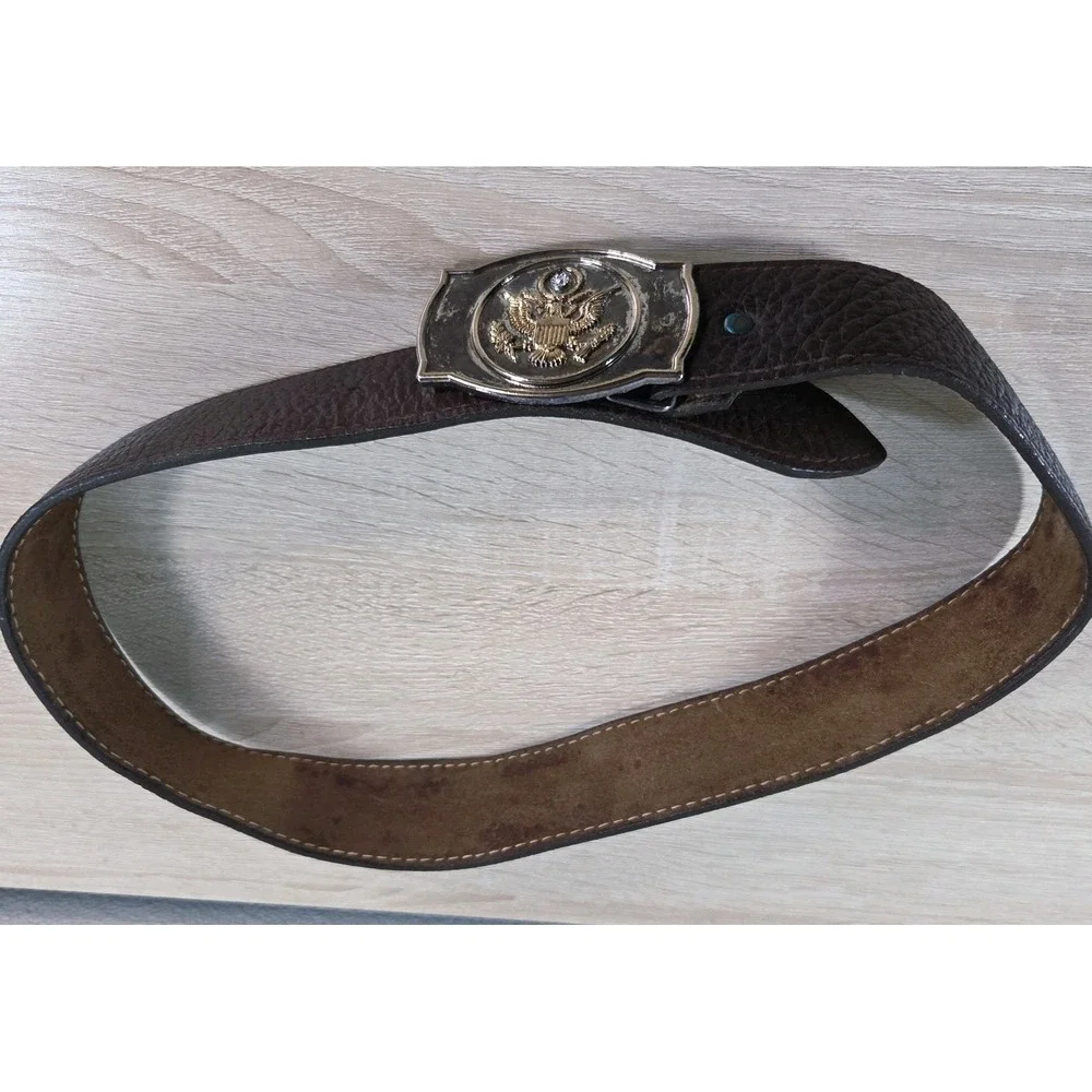 Vintage Leather Belt Eagle Buckle Brown Distressed Western Wide